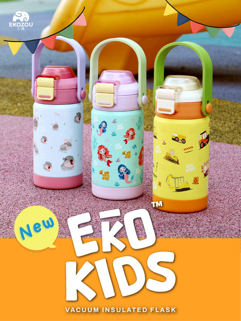 EKOZOU drinkware lifestyle banner with bottles and tumblers
